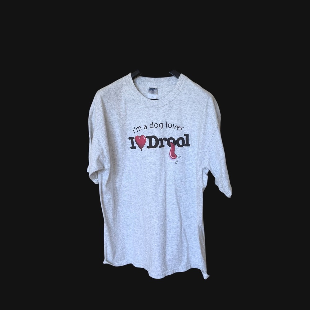 90's I Heart Drool Dog Lover T-Shirt Gray XL Distressed‎ Vintage